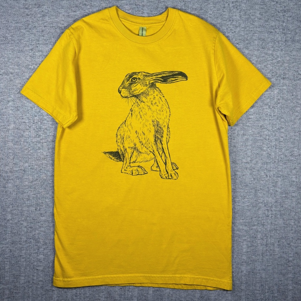 Jack Rabbit T-Shirt Unisex Size Small Yellow Organic Cotton Cottage Core
